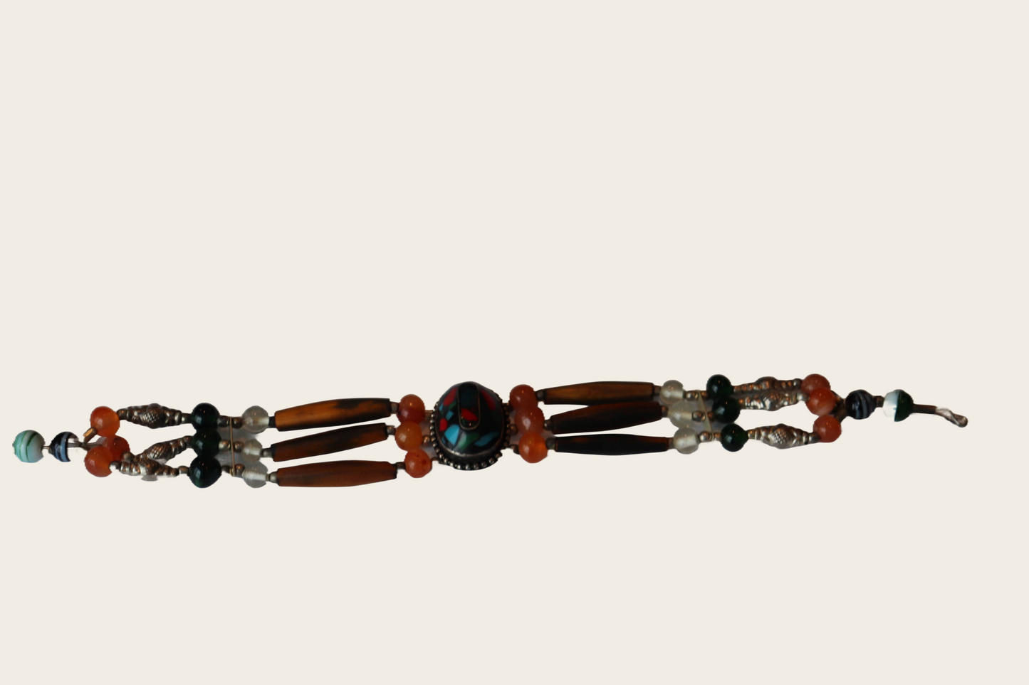 East Indian Choker Necklace with Earthly beads and a Large central bead - ImpactExpansion Jewels